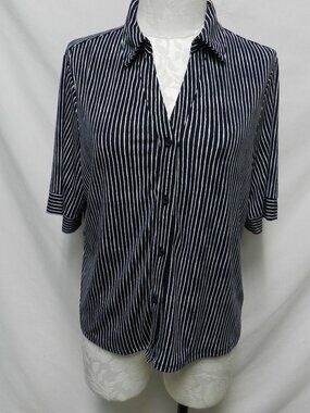 Adrianna Papell knit collared top waist length striped button Size Sz X Large XL